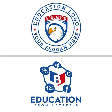 Education emblem shield eagle and chemistry science logo design