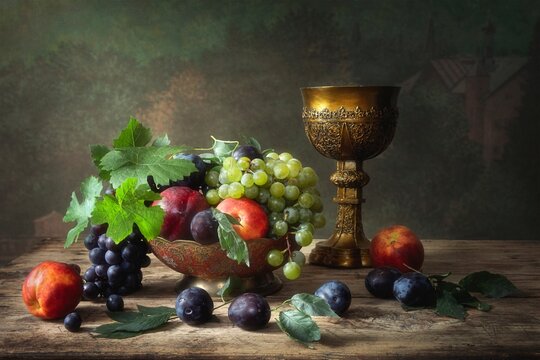 Still life with fruits and wine goblet