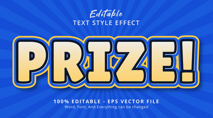 Prize text on blue and yellow color banner style, editable text effect