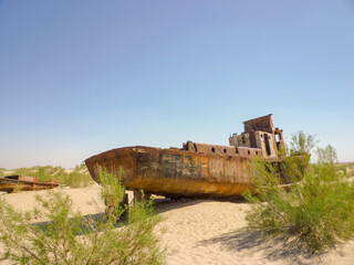 Abandoned ship in the desert, Aral Sea, Uzbekistan