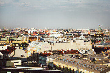 Saint Petersburg city view from above. View from the colonnade of St. Isaac's Cathedral in St. Petersburg. Panorama of St. Petersburg.