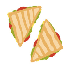 Two triangular sandwiches vector illustration. Two halves of a sandwich.