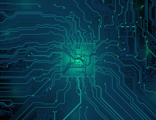 Printed circuit board, motherboard. Abstract technological background, microchip. Artificial intelligence, big data. Computer technology. Science futuristic vector design, cyber innovation concept