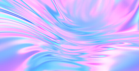 Obraz premium Cloth fabric gradient waves abstract background. Iridescent chrome wavy surface. Liquid surface, ripples, reflections. 3d render illustration.