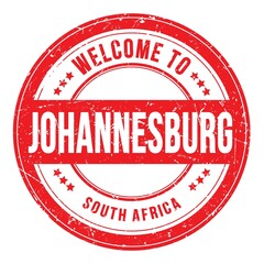 WELCOME TO JOHANNESBURG - SOUTH AFRICA, words written on red stamp
