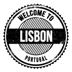 WELCOME TO LISBON - PORTUGAL, words written on black stamp