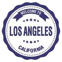 WELCOME TO LOS ANGELES - CALIFORNIA, words written on blue stamp