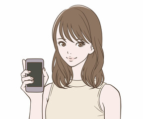 笑顔でスマートフォンを持つ女性