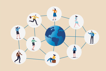 Global network community, offshore or remote work around the world, social media or work networking, connect or link people together concept, business people connect with line around global world.