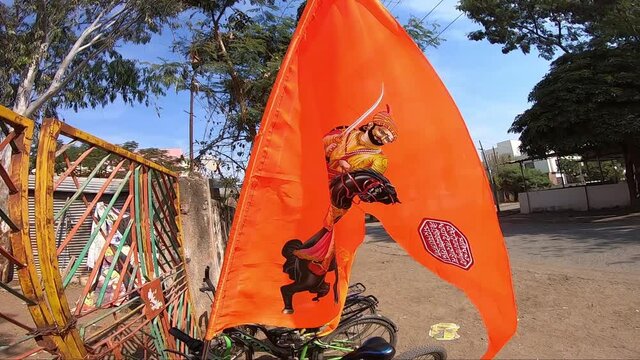 Malegaon, Nashik, Maharashtra, India - 19th February 2021: Chhatrapati Shivaji Maharaj Jayanti. The rally Indian king. Maratha Ruler, Historical Indian Festival celebration. Shivaji Jayanti. Maratha.