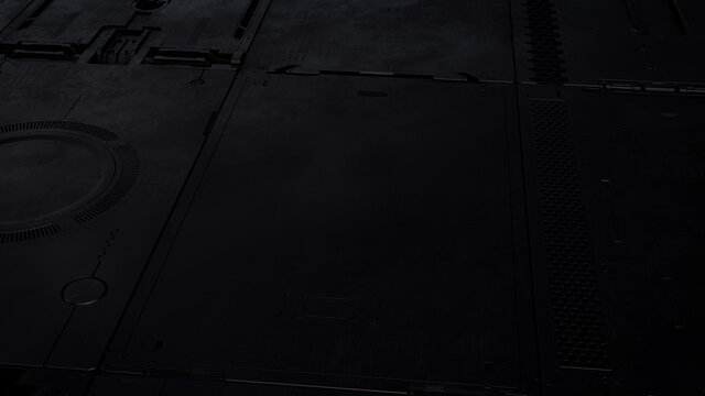 Black, Tech Background with Sci-Fi 3D Panels. Dark, Futuristic style. 3D Render.