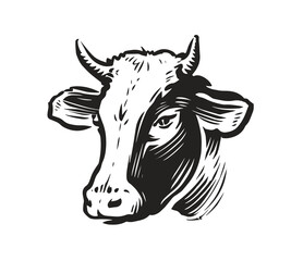 Cow head portrait logo. Dairy products, beef symbol. Farm animals vector illustration