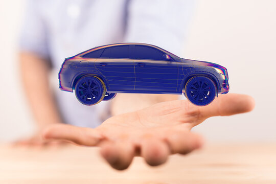 Autonomous car with HUD graphic of Navigation system driving