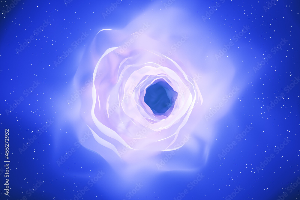 Poster Abstract blue cosmic hole on blurry background. Space and abstraction concept. 3D Rendering.