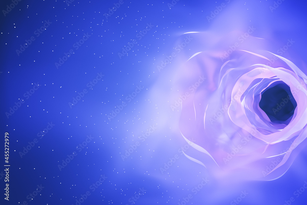 Poster creative blue cosmic hole on blurry background. space and abstraction concept. 3d rendering.