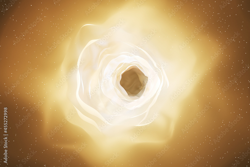 Poster Abstract brown cosmic hole on blurry background. Space and abstraction concept. 3D Rendering.