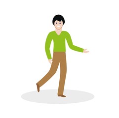 Fototapeta premium happy man walking, smiling isolated on a white background, flat design style