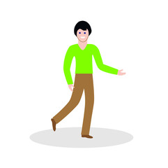 happy man walking, smiling isolated on a white background, flat design style