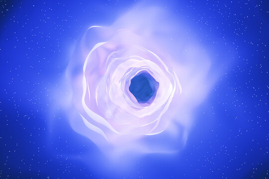Abstract blue cosmic hole on blurry background. Space and abstraction concept. 3D Rendering.