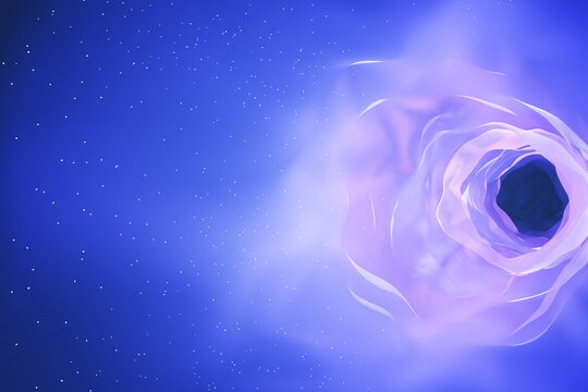 Creative blue cosmic hole on blurry background. Space and abstraction concept. 3D Rendering.