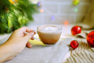 person drinking coffee, christmas mood 