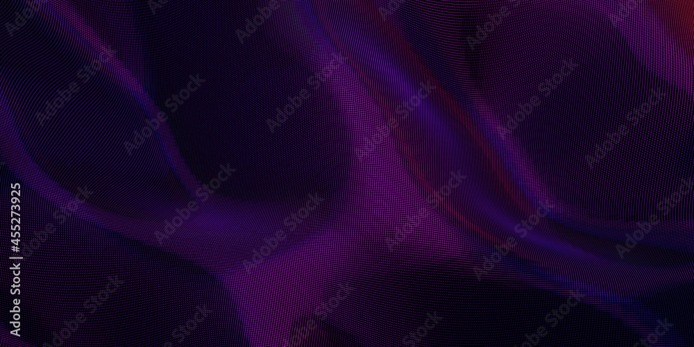 Wall mural mesh digital wave technology background shiny reflective surface 3d illustration