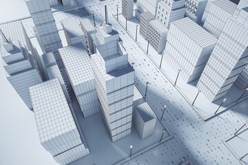 Fototapeta premium Abstract graphic white city backdrop. Architecture, building and downtown concept. 3D Rendering.