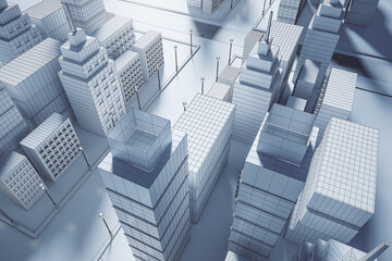 Abstract graphic white city wallpaper. Architecture, building and downtown concept. 3D Rendering.