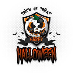 Happy Halloween. Template football design. Logo soccer ball in the form of a pumpkin on an isolated background. Pattern for banner, poster, greeting card, flyer, party invitation. Vector illustration