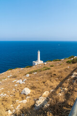Fototapeta na wymiar The lighthouse of Punta Palascia is the most easterly point of Italy and marks the meeting of the Ionian Sea and the Adriatic Sea, Otranto, Apulia, Italy
