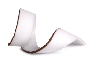 Slice of coconut curl isolated on white background.