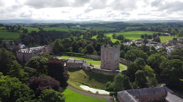 Appleby Castle  Cumbria England rising pan Drone footage 4k