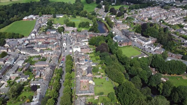 Appleby in Westmorland market town in Cumbria England Drone footage high Pov
