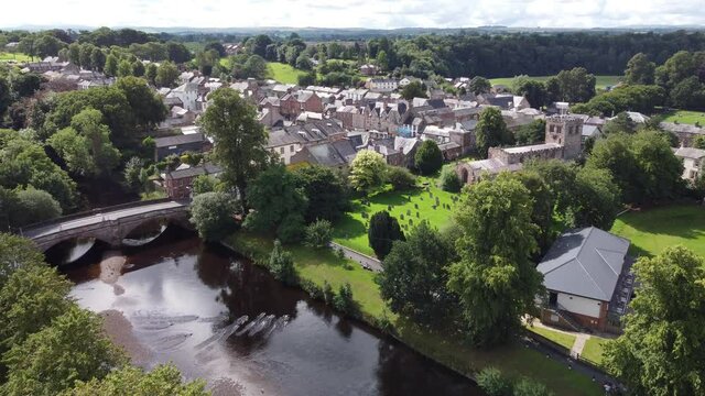Appleby road bridge over river Eden Cumbria England Drone footage
