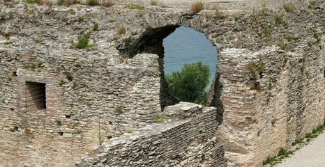 Ruins of roman villa Grottoes of Catullus in sirmione at lake garda in itlay