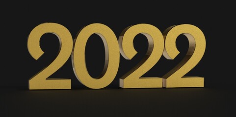Gold number 2022 isolated on white background. 3d illustration