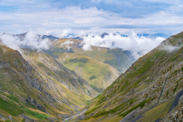 Beautiful view of Abano Gorge in Tusheti, dangerous mountain road in Georgia