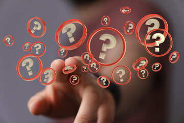 solving problem with digital question marks 3D rendering