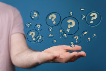 solving problem with digital question marks 3D rendering