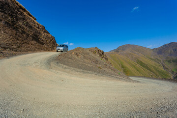 Beautiful view of Abano Gorge in Tusheti, dangerous mountain road in Georgia