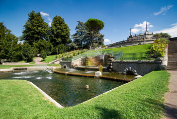 Remarkable fountains and staircase in Jouvet Park in Valence, Drôme, France on a sunny day