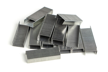 Metal staples for stapler isolated on white background