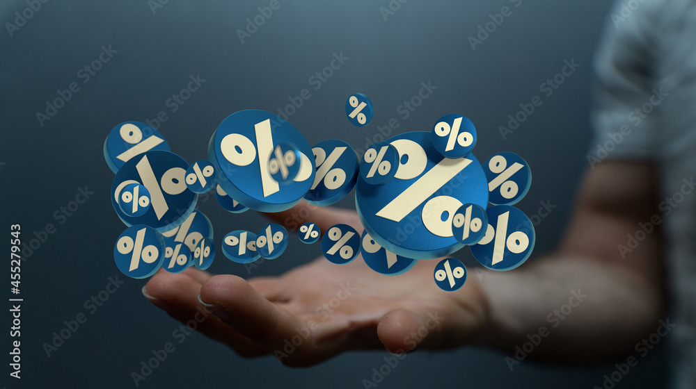 Poster Sales icons floating in the air 3D rendering