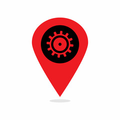 Map pin with gear, settings, wheel icon