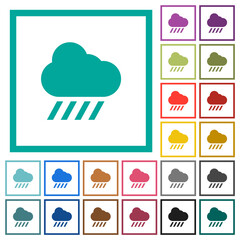 Downpour weather flat color icons with quadrant frames