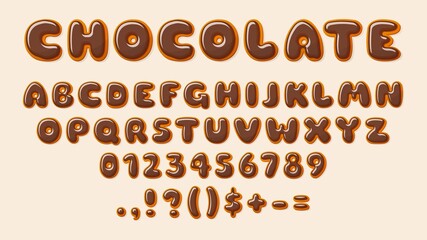 Chocolate ABC. Bakery letters, alphabet letter and number glazed choco. Decorative elements for baby, recipe, birthday cards, sale banners, vector design