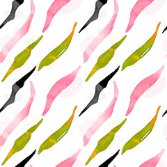 Seamless background with colorful sheets of handmade watercolor stripes. Fashionable handmade textures for wallpaper, fabric and decoration.