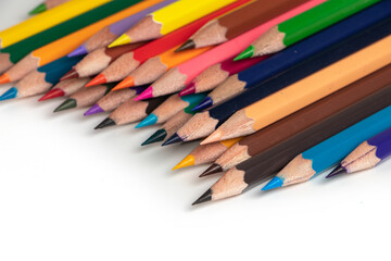 Colour pencils isolated on white background close up