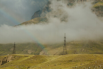 Steep mountains in the fog