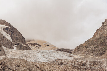 Steep mountains in the fog